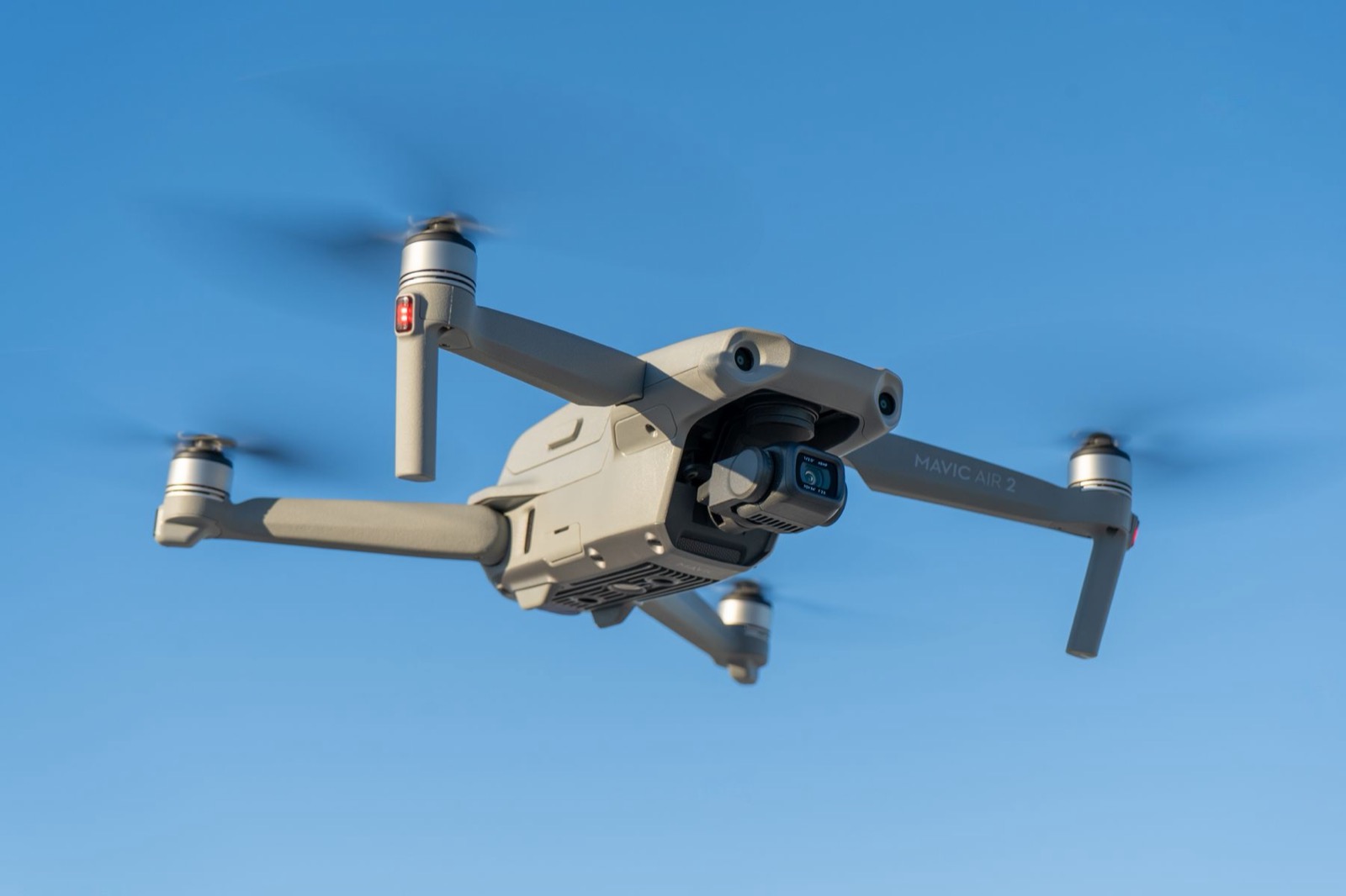 Close-up of a multirotor drone in flight