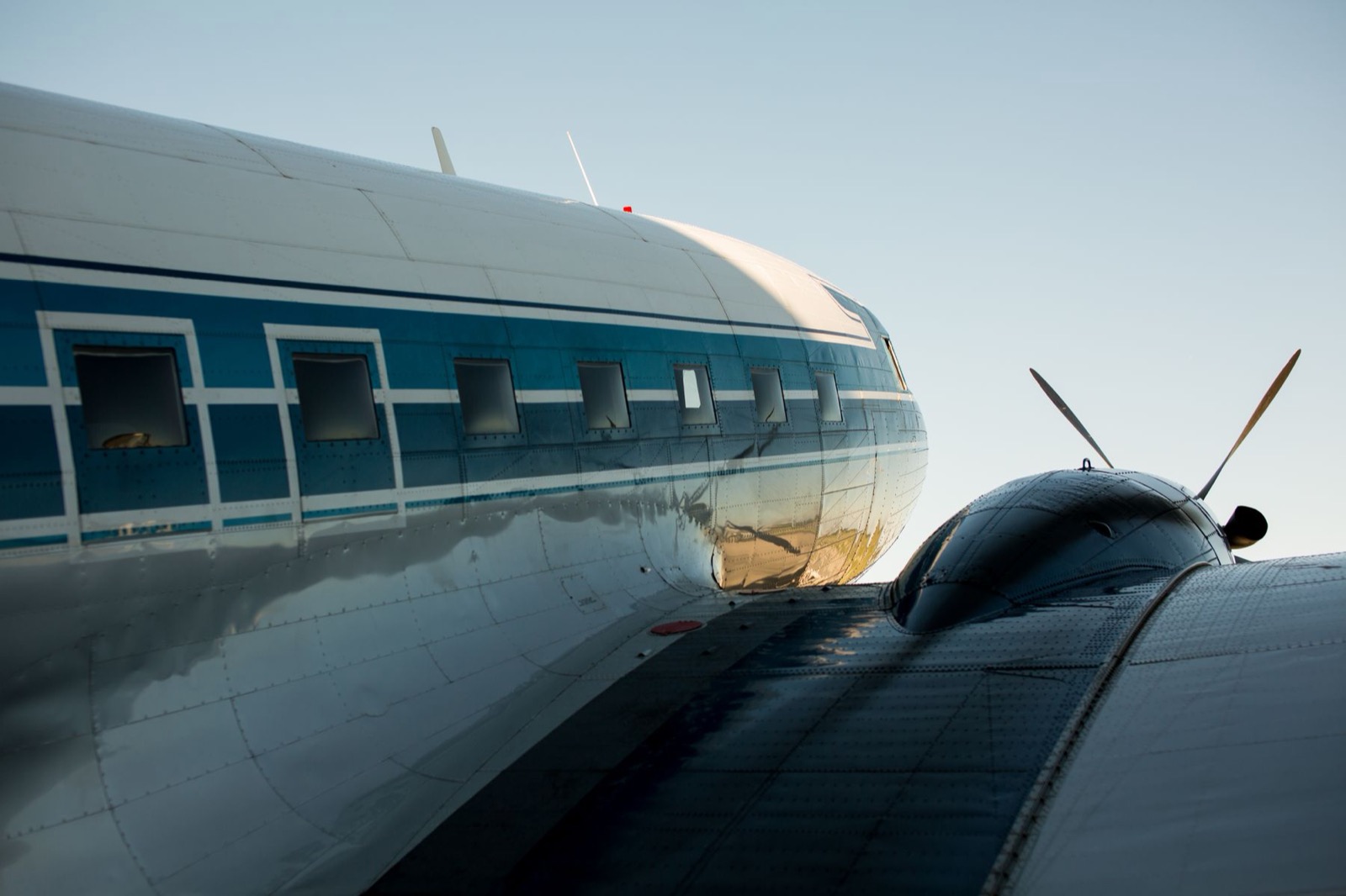 Close-up of an aircraft wing and fuselage