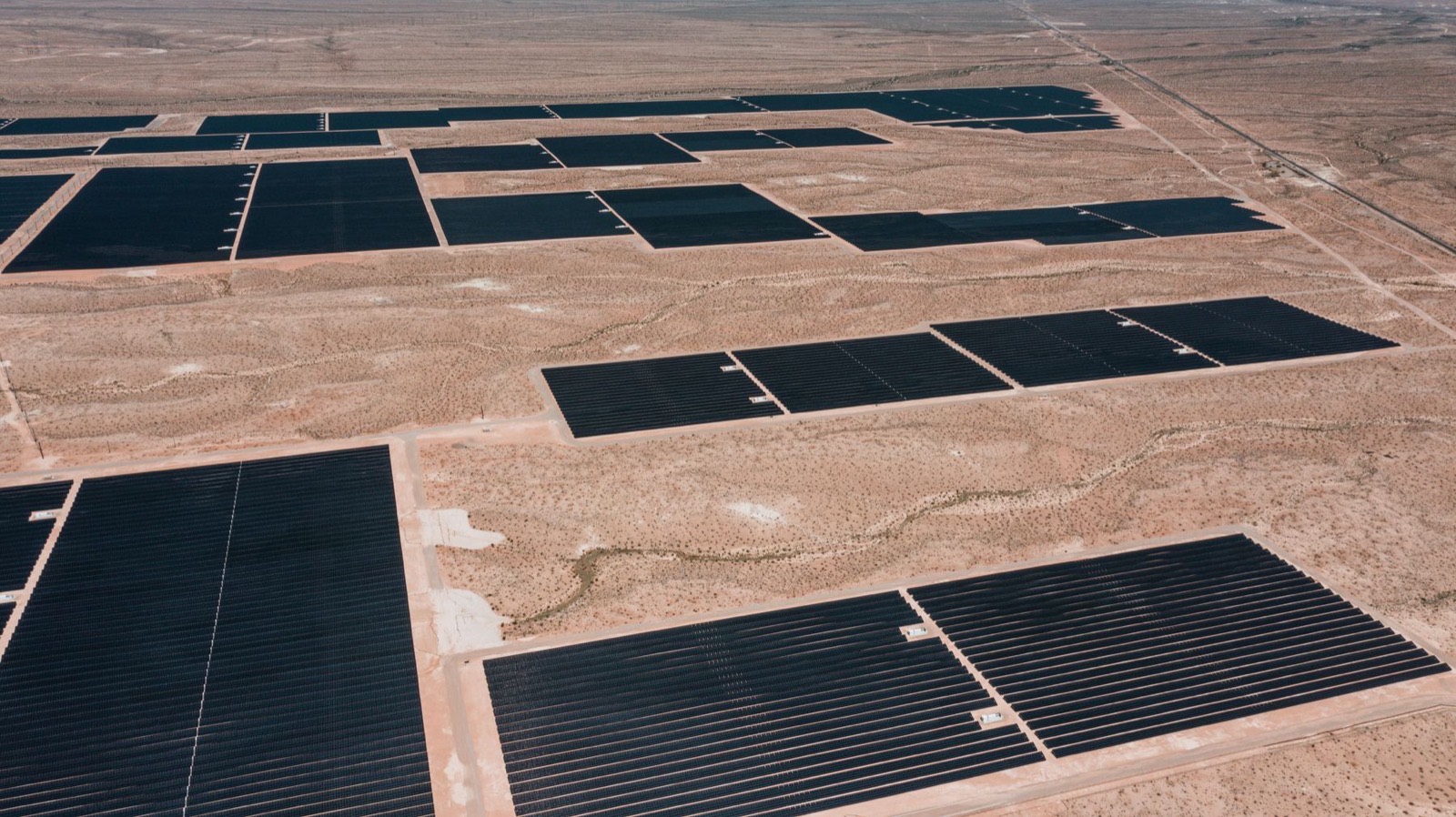 Solar panel array in a desert setting